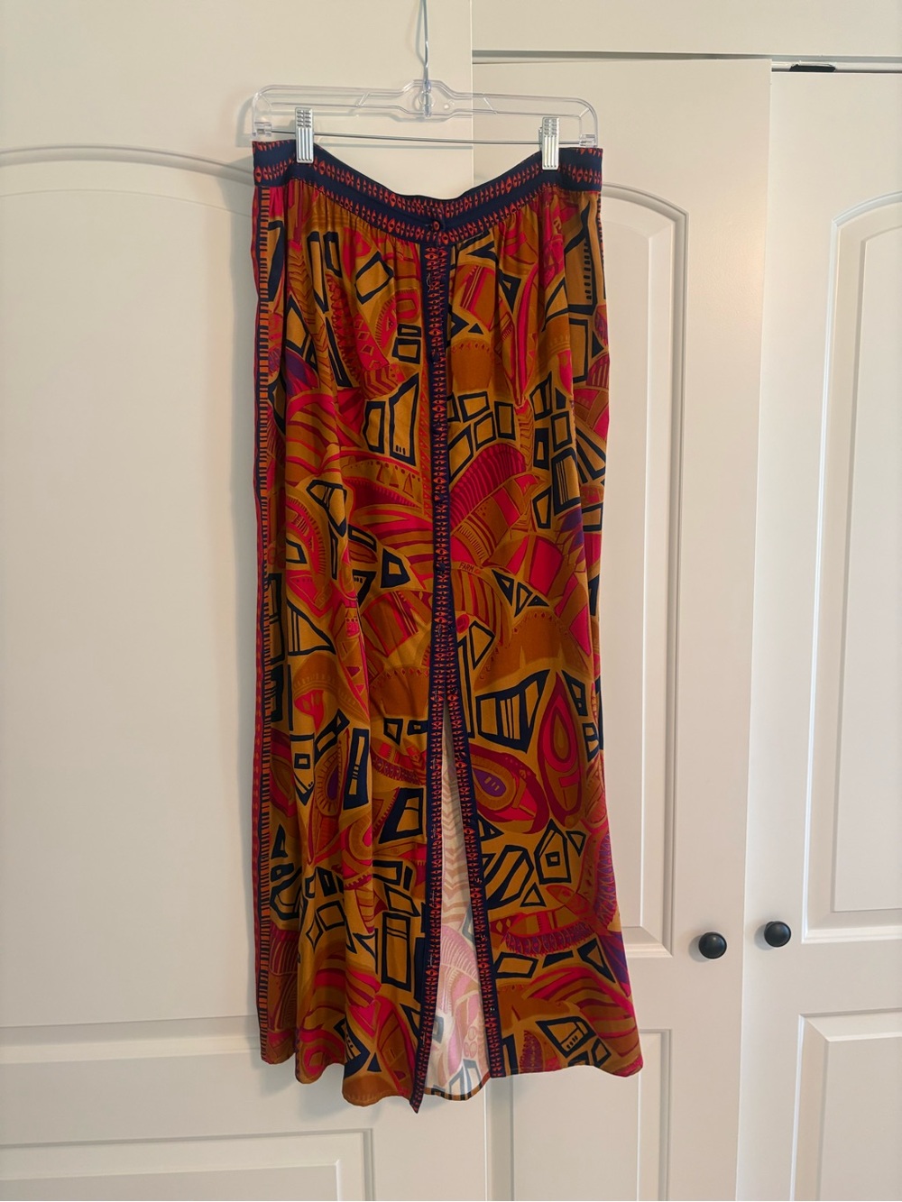 Anthropologie Mustard Yellow & Magenta Abstract Midi Skirt